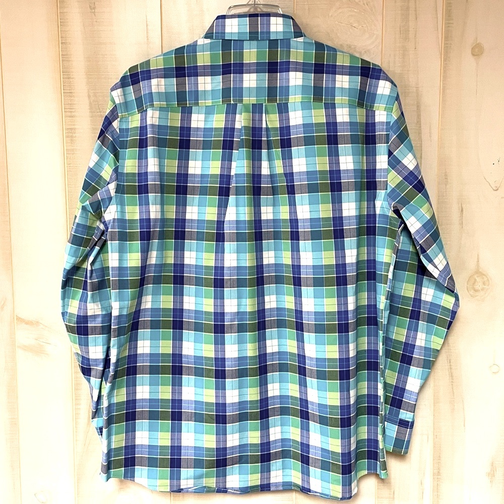 Jos A. Bank Blue Green White Plaid Cotton Button Down Shirt Sz L - Picture 2 of 4